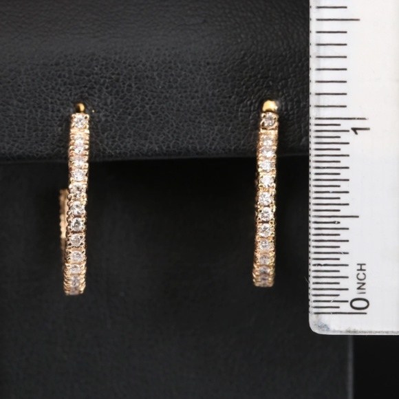 14K 1.02 CTW Diamond Hoop Earrings - Picture 2 of 6